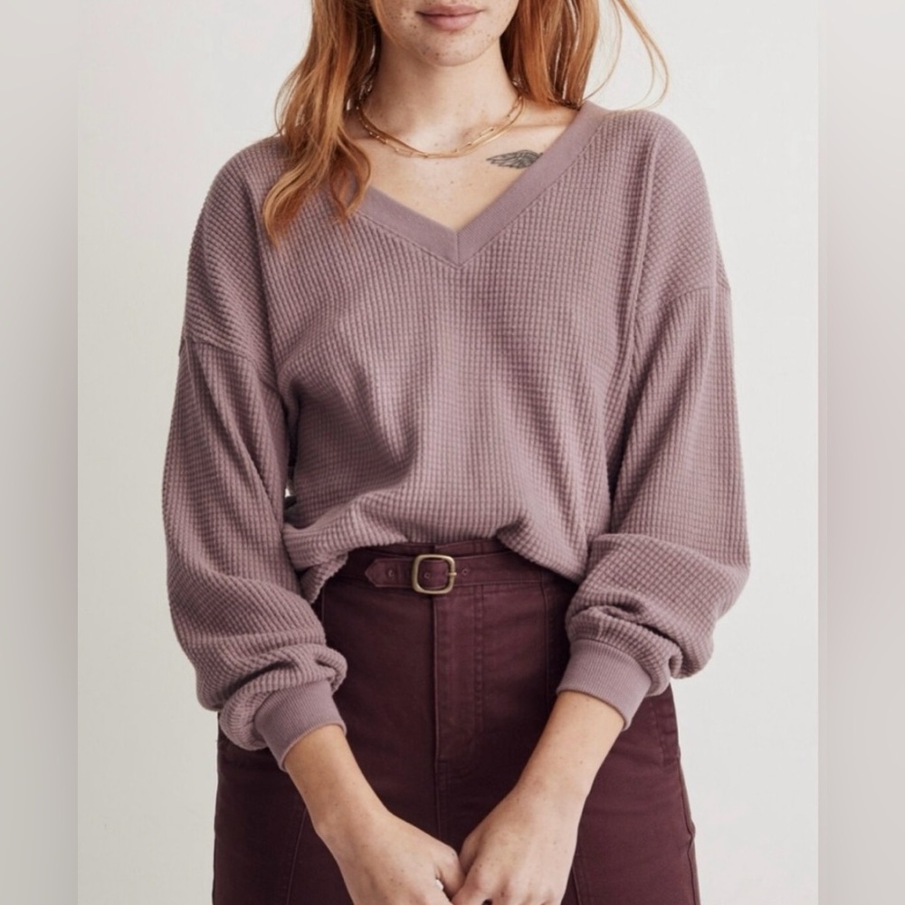 Madewell V-Neck Waffle Knit Sweater - Mauve -NWOT